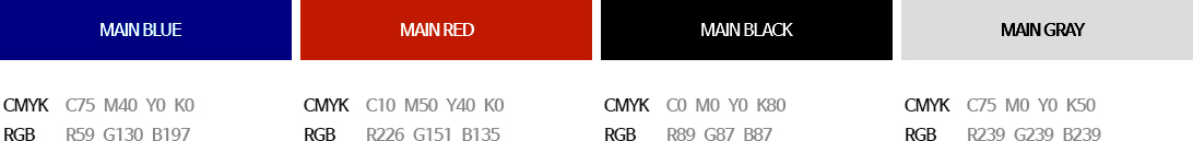 Main Blue Color - CMYK: C75 M40 Y0 K0, RGB: R59 G130 B197 / Main Red Color - CMYK: C10 M50 Y40 K0, RGB: R226 G151 B135 / Main Black Color - CMYK: C0 M0 Y0 K80, RGB: R89 G87 B87 / Main Gray Color - CMYK: C75 M0 Y0 K50, RGB: R239 G239 B239